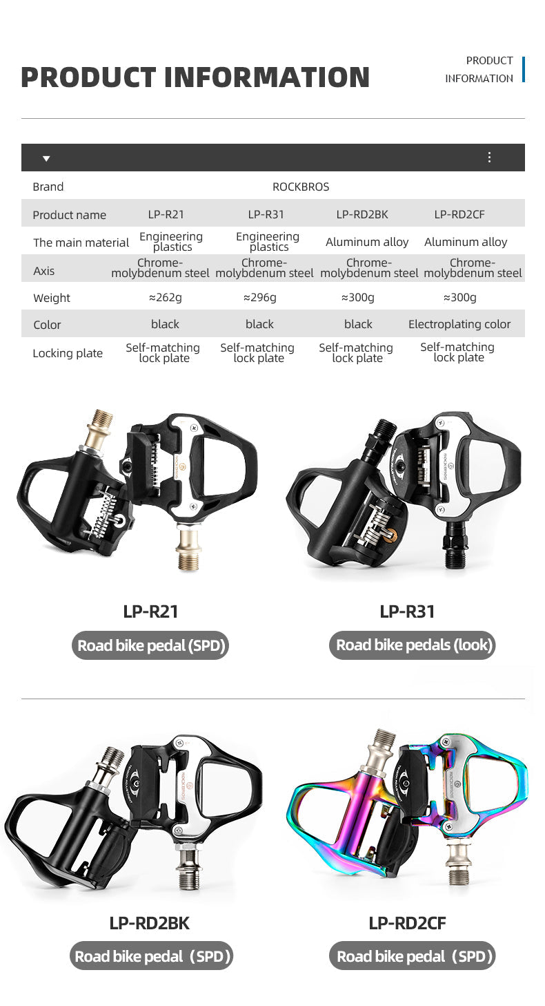 Self-Lock Road Bike Pedals with Shimano SPD-SL/Look KEO Cleat System (Pair)