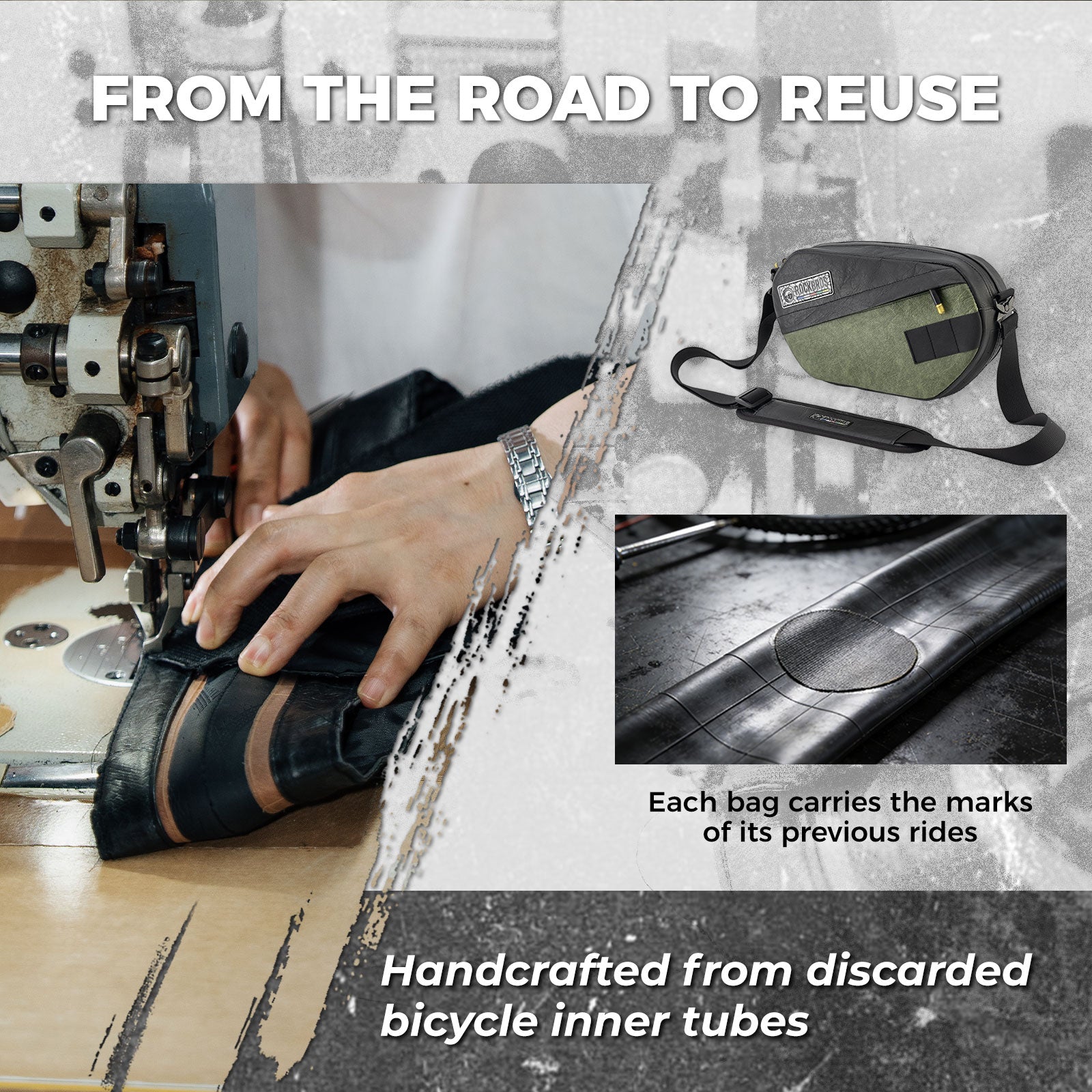 Sustainable Eco-Friendly Recycled Tire Bike Handlebar Bag 2.5L ROAD TO SKY