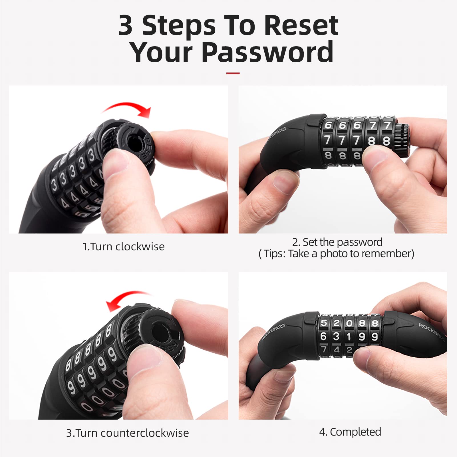 ROCKBROS 5-Digit Bike Cable Lock, Lightweight Portable Combination Lock