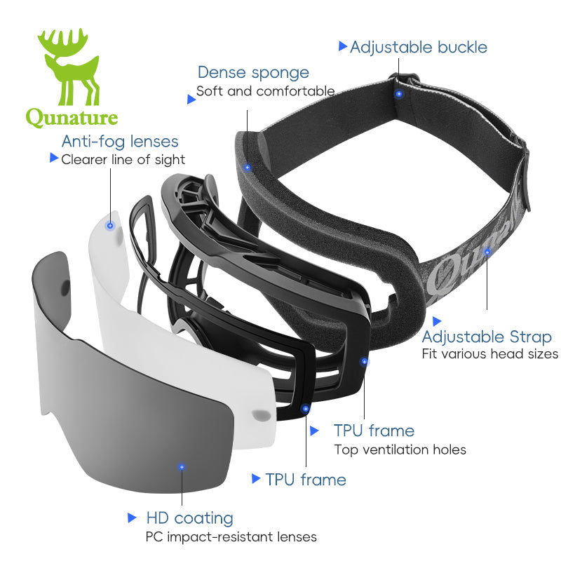 Qunature Frameless Anti-Fog Ski Goggles with UV Protection and Wide View