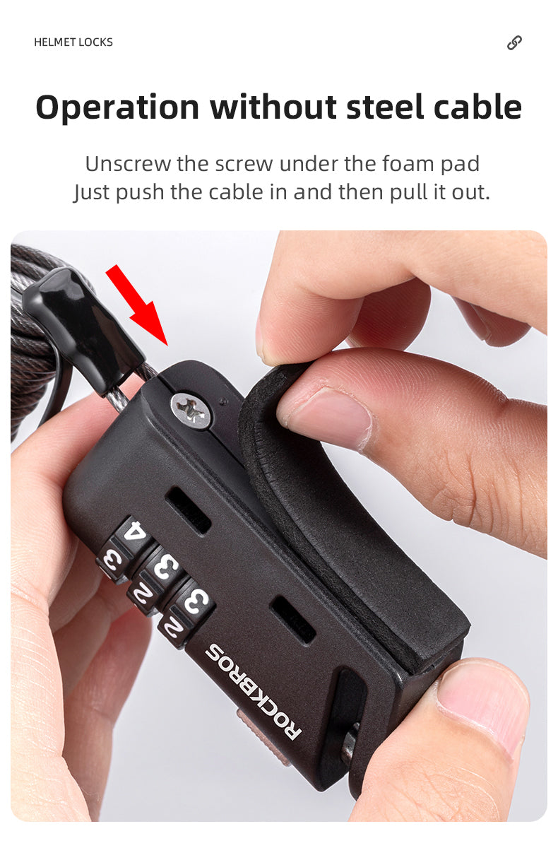 ROCKBROS 1.5M Portable Bicycle Cable Lock - Combination Helmet Lock - ROCKBROSUSA