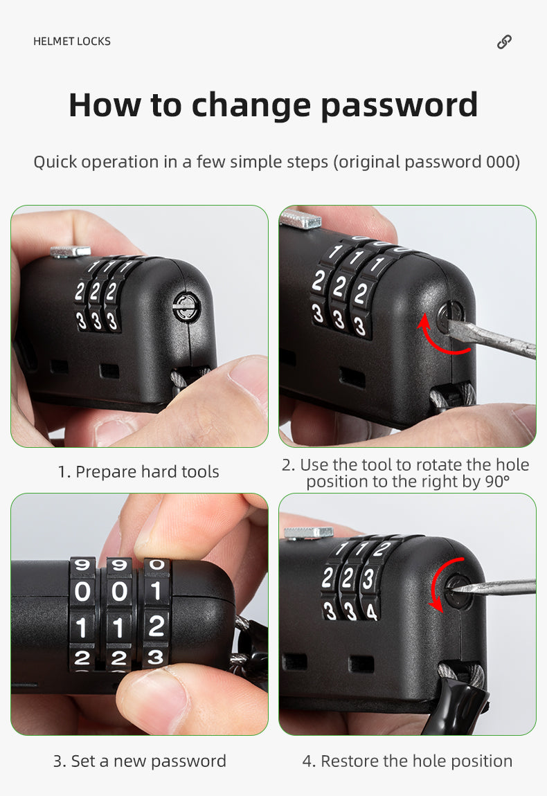 ROCKBROS 1.5M Portable Bicycle Cable Lock - Combination Helmet Lock - ROCKBROSUSA