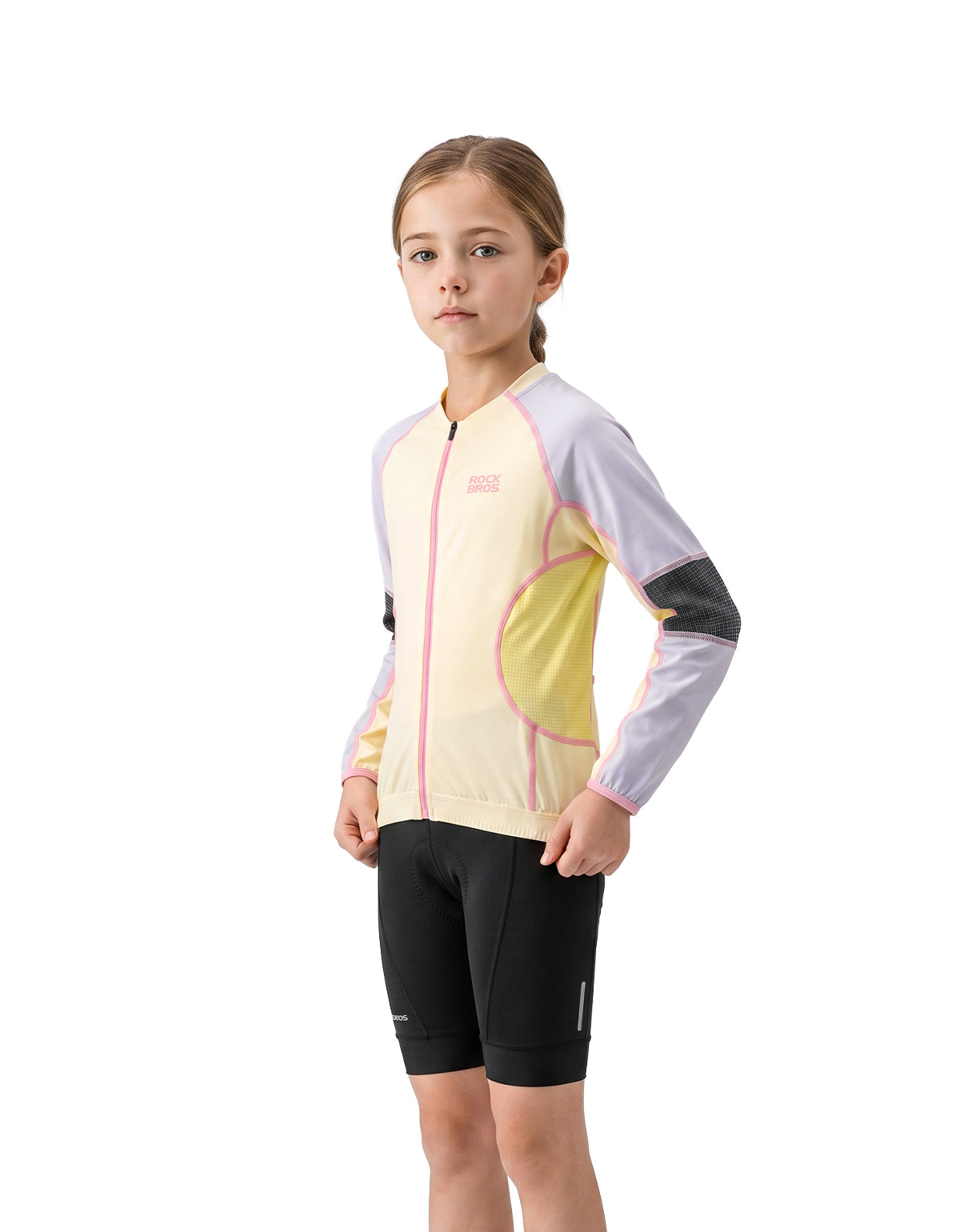 Kids Long‑Sleeve Cycling Jersey, Breathable Protective MTB Bike Top with Abrasion‑Resistant Elbow Pads for Boys Girls