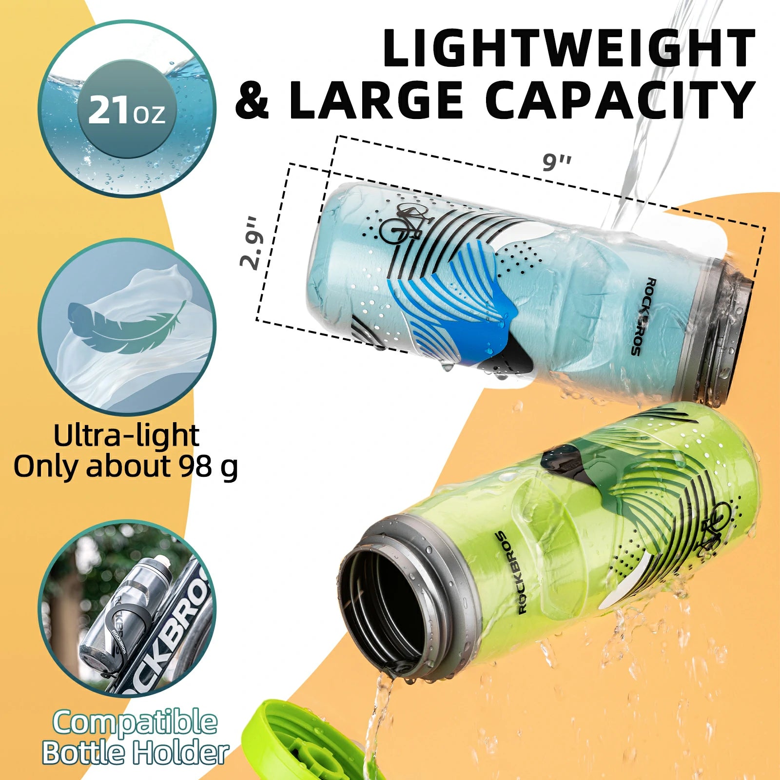 ROCKBROS 21OZ Insulated Bike Water Bottle