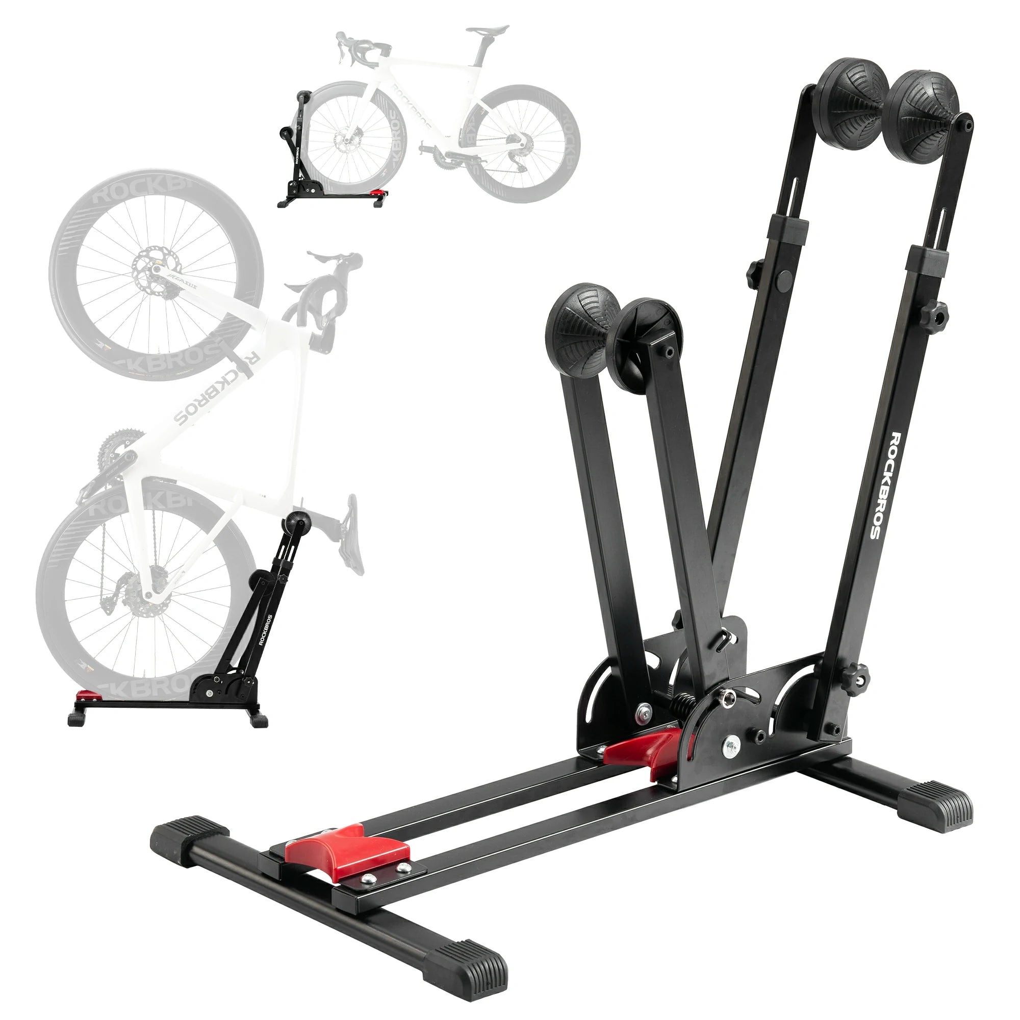 2-in-1 Adjustable Bike Stand Foldable Floor Vertical Rack Sturdy Carbon Steel for 24"-27.5" Wheels