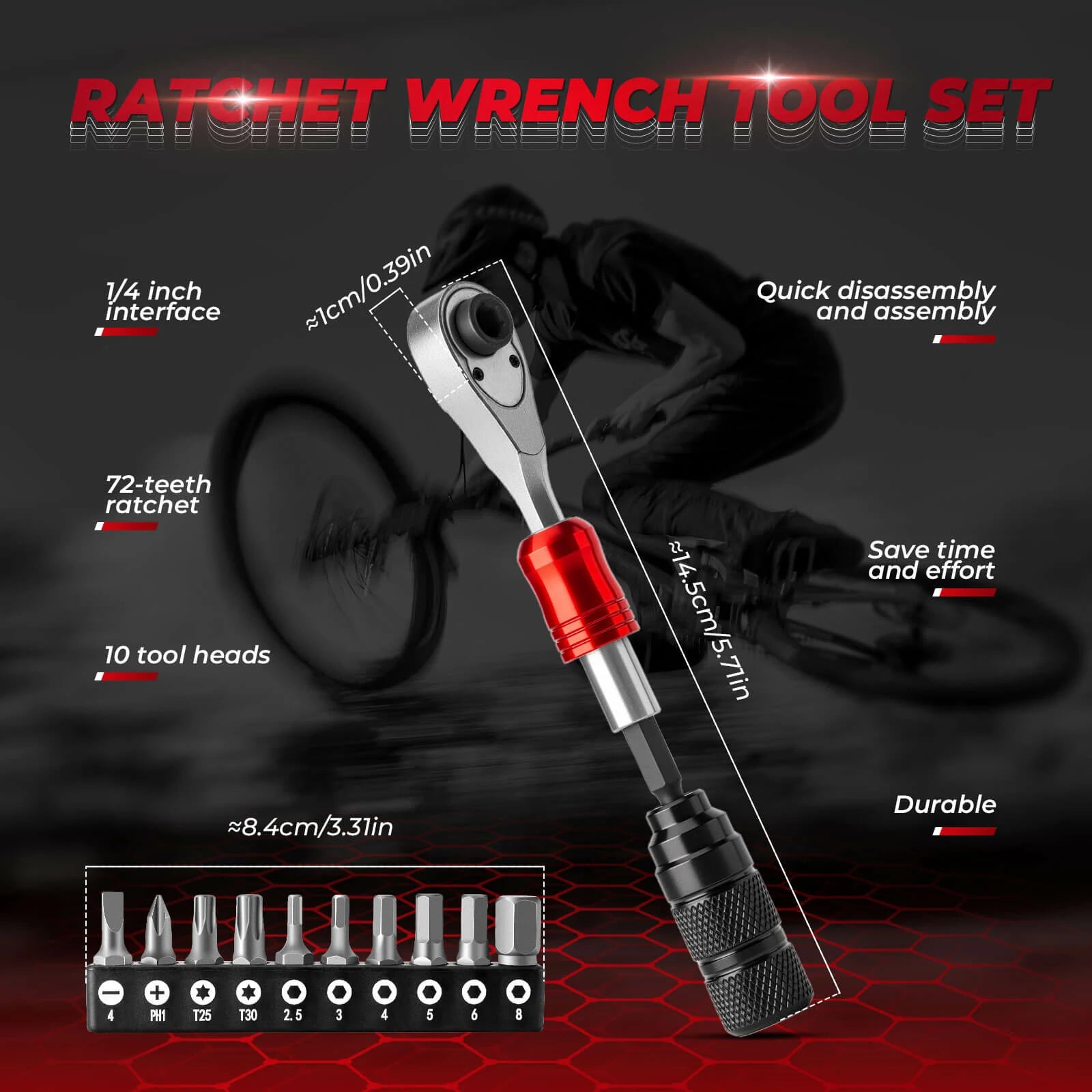 ROCKBROS 1/4-Inch Ratchet Socket Wrench Set 2.5-8mm Allen Hex Torx Sockets for Road Mountain Bike Maintenance