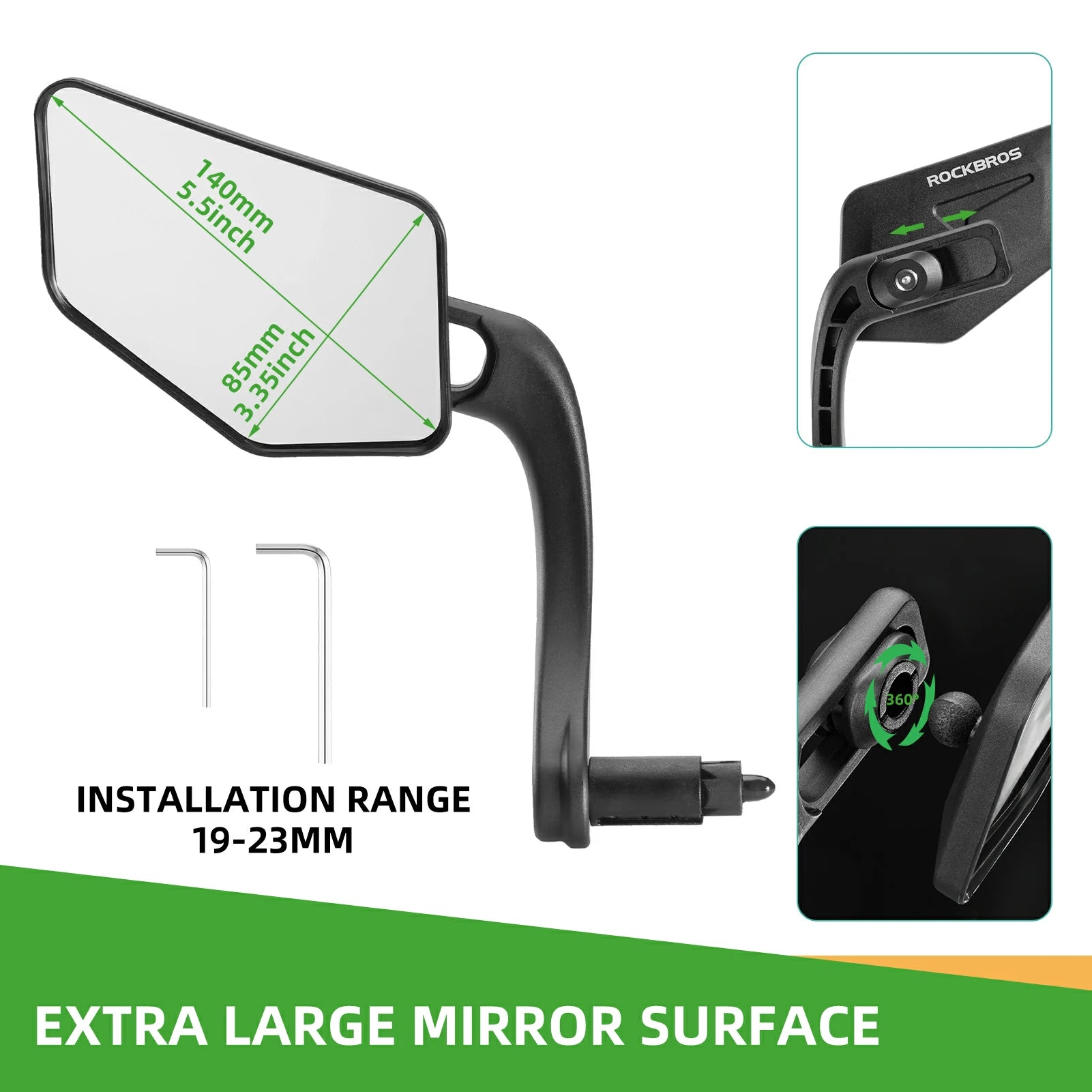 ROCKBROS Bike 360° Adjustable Handlebar Mount Bar End Mirror