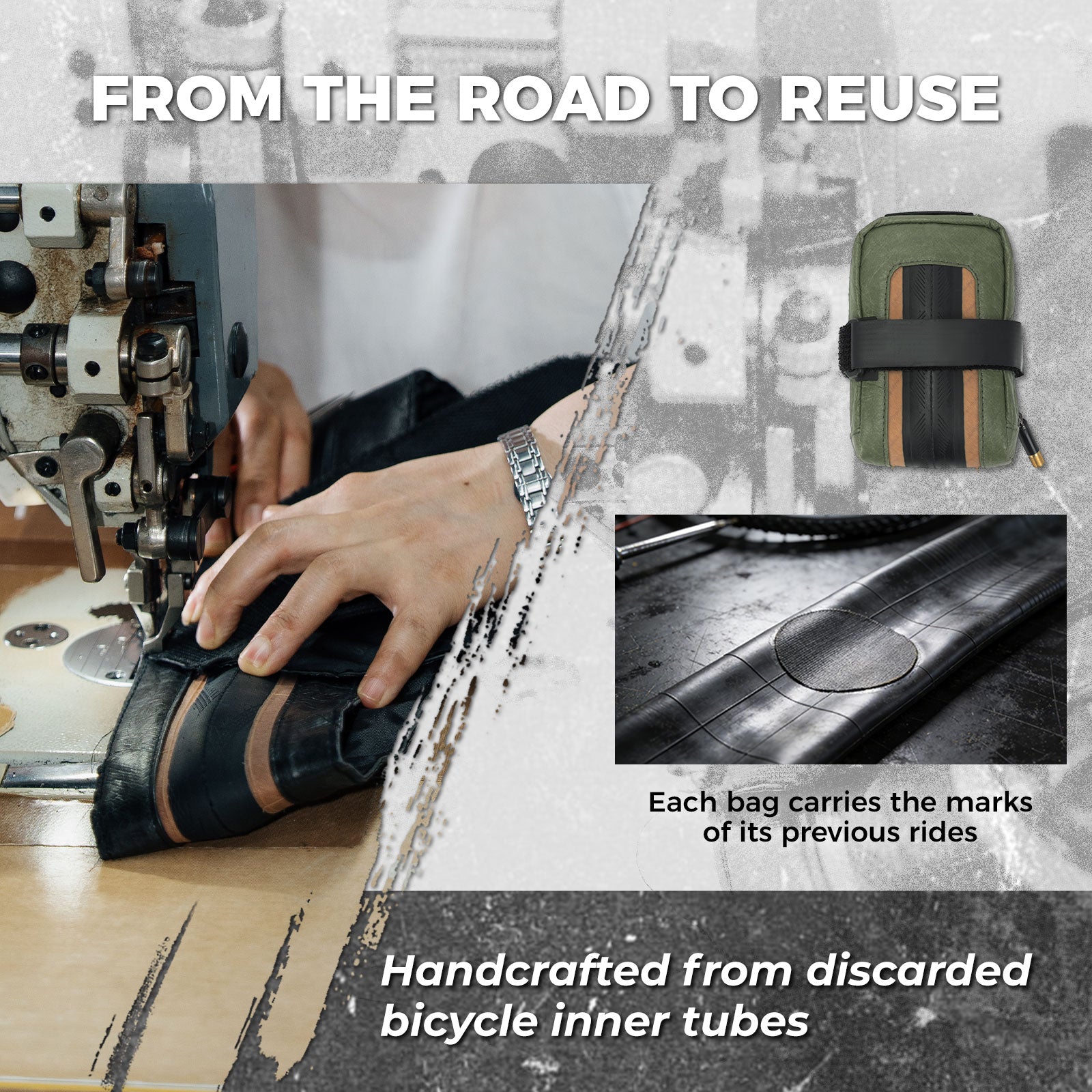 Sustainable Eco-Friendly Recycled Tire Bike Saddle Bag 0.4L ROAD TO SKY