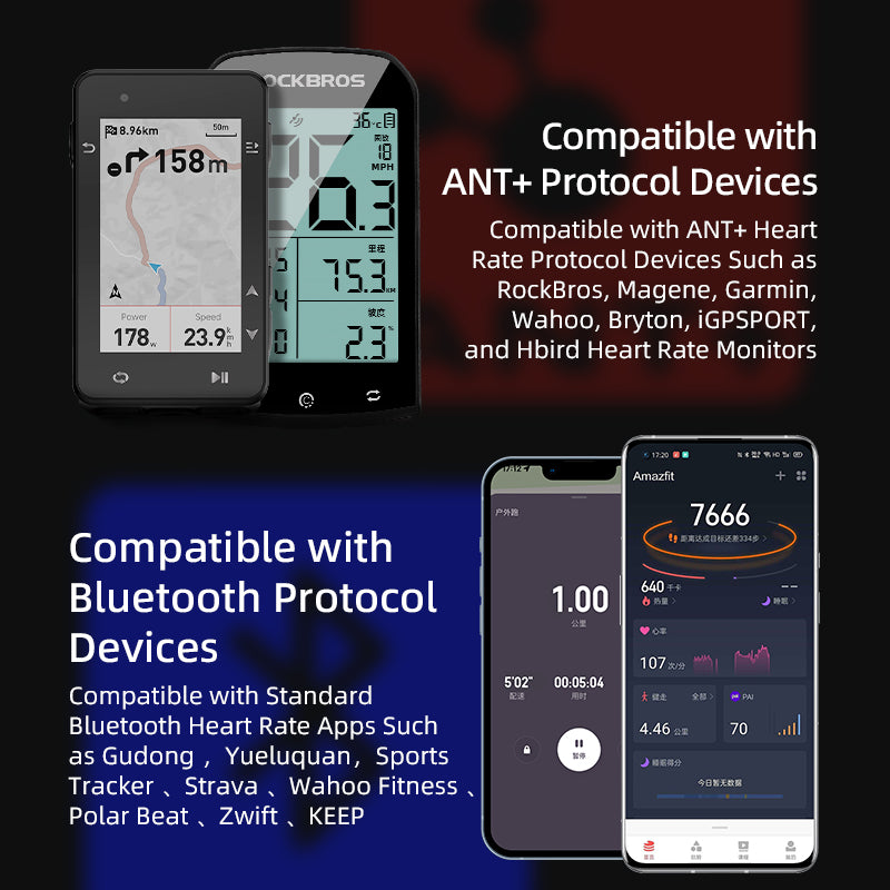 ROCKBROS Waterproof Heart Rate Monitor Chest Strap Rechargeable Bluetooth ANT+ - ROCKBROS
