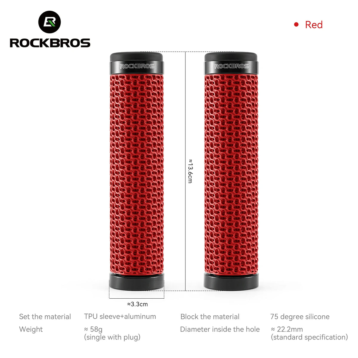 handlebar grips #Color_Red ROCKBROS red 3D printed bike grips, 22.2 mm handlebar fit #Color_Red