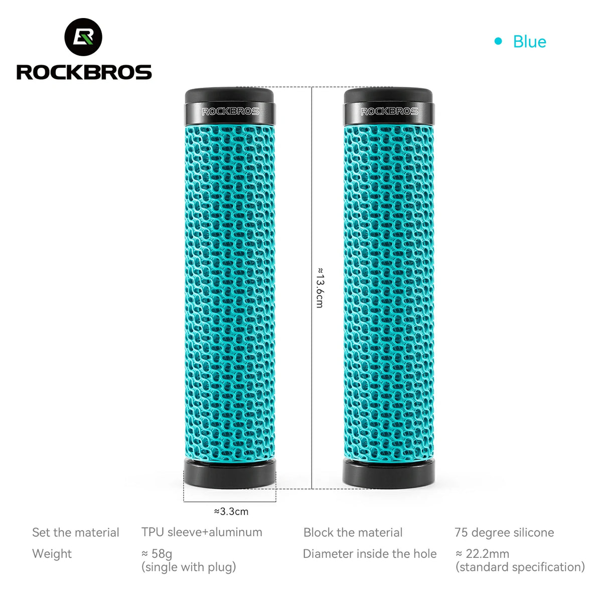 handlebar grips #Color_Blue ROCKBROS blue 3D printed bike grips, 22.2 mm handlebar fit #Color_Blue