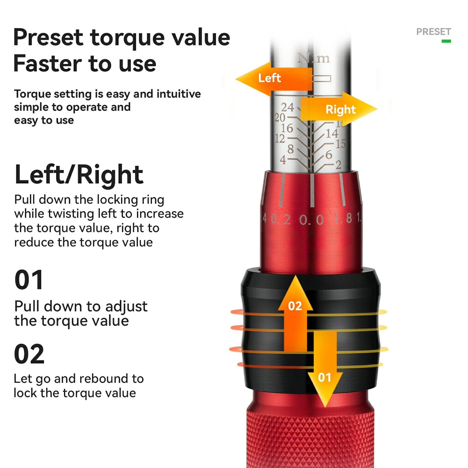 ROCKBROS 1/4 Torque 2–24Nm Micrometer Click Torque Wrench, 72-Tooth Gear Professional Precision ±3%High Accuracy
