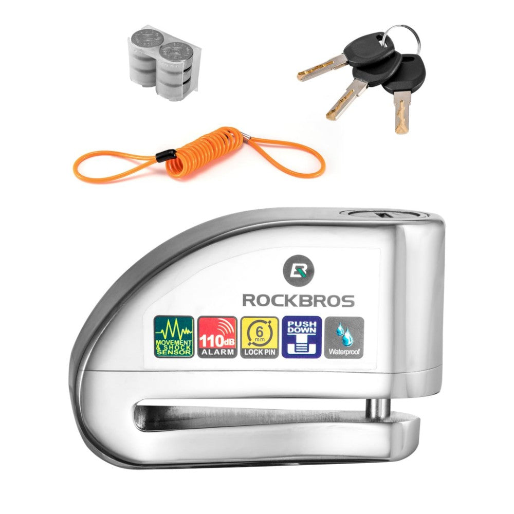 ROCKBROS Disc Brake Lock Motorcycle Alarm Lock Anti-Theft 110db Motorcycle Lock with Reminder Cable Disc Brake vehicle - ROCKBROS
