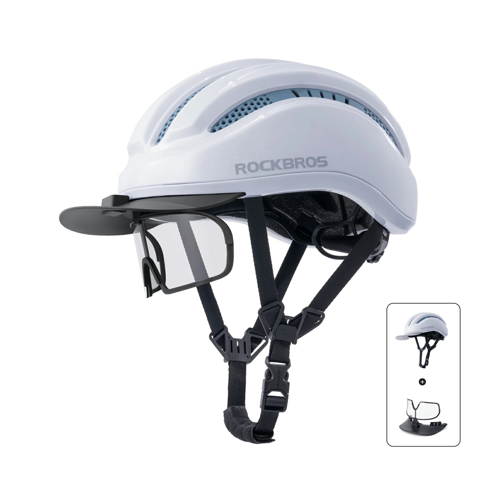 bike helmet and glasses Bike Cycling Helmet with Magnetic Visor, Light White+Black Glasses