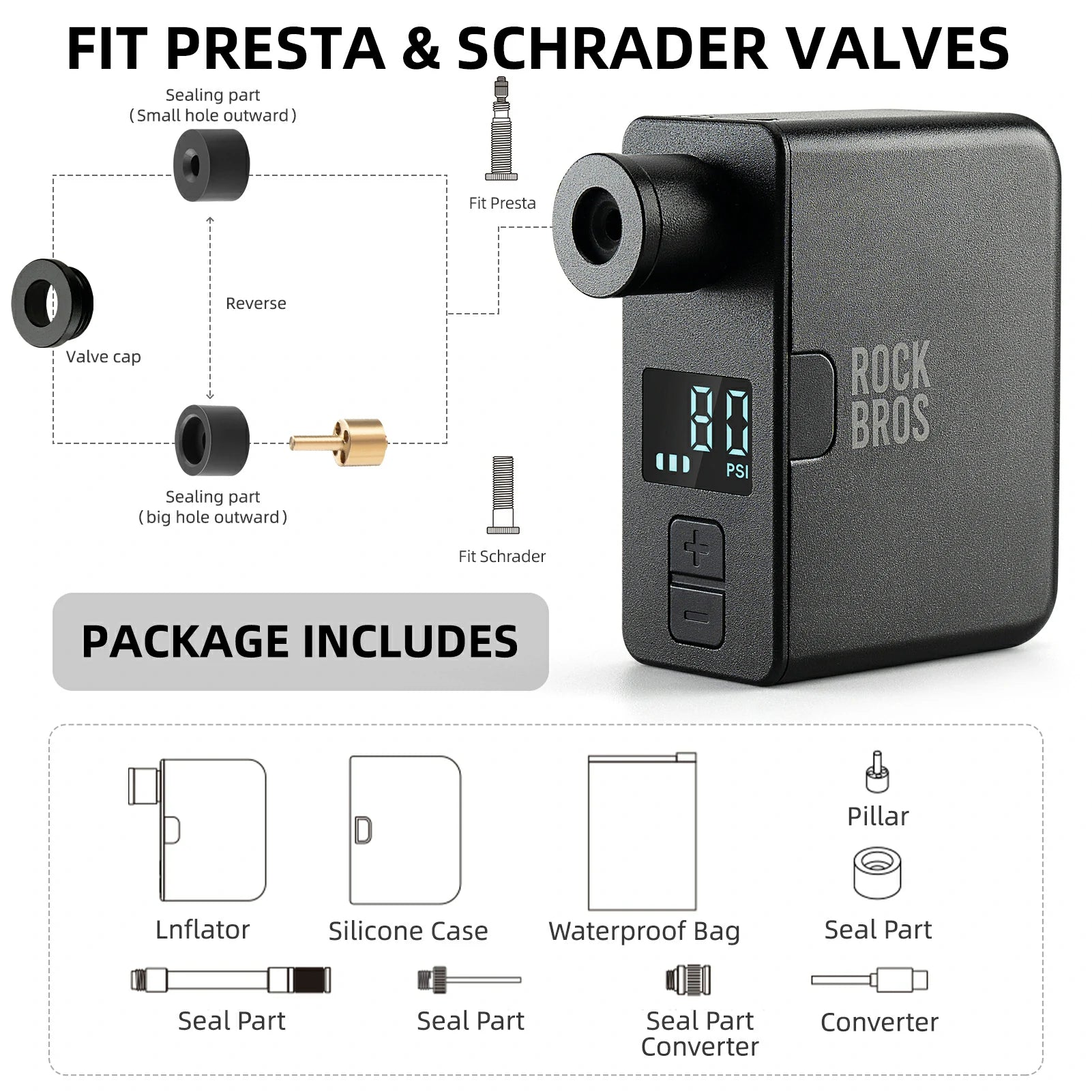 ROCKBROS AS1 Pro Mini Electric Air Bike Tire Pump with 120 PSI Power - ROCKBROS
