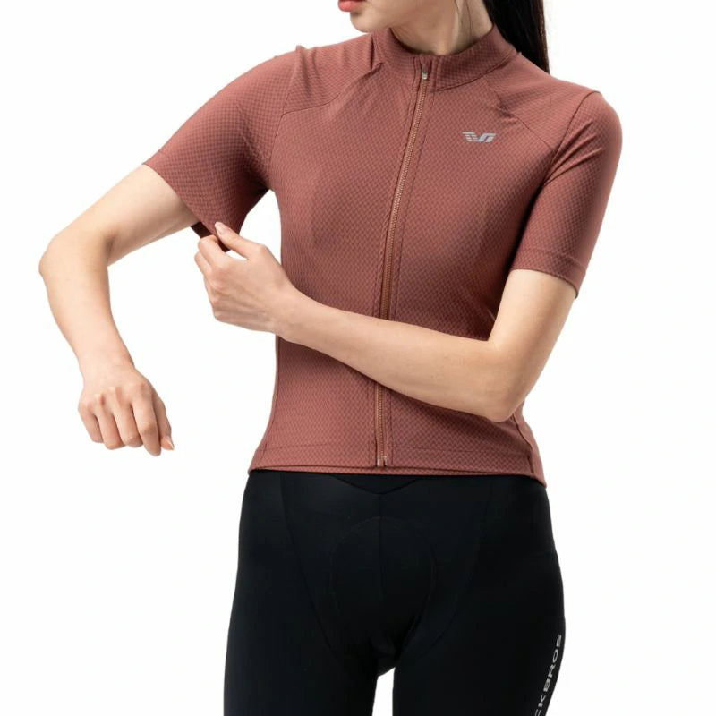 Person wearing a brown athletic jacket with a logo on a white background #Color_Red