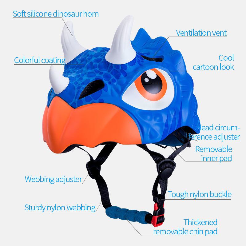 ROCKBROS Kids Cartoon Dinosaur Helmet Adjustable Lightweight