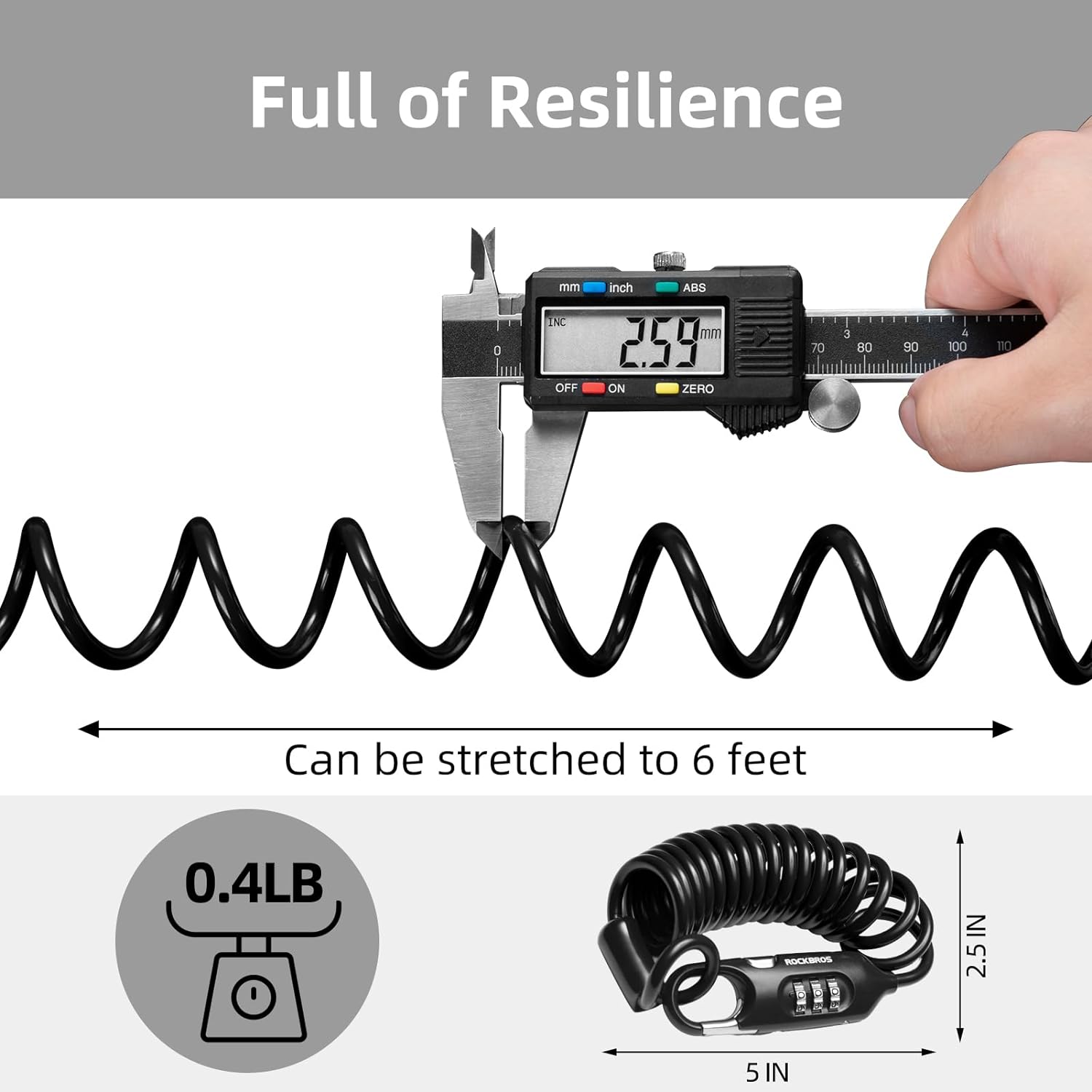 ROCKBROS Bike Lock Cable Combination Bicycle Lock - 6FT Long, Portable, Anti-Theft - ROCKBROS