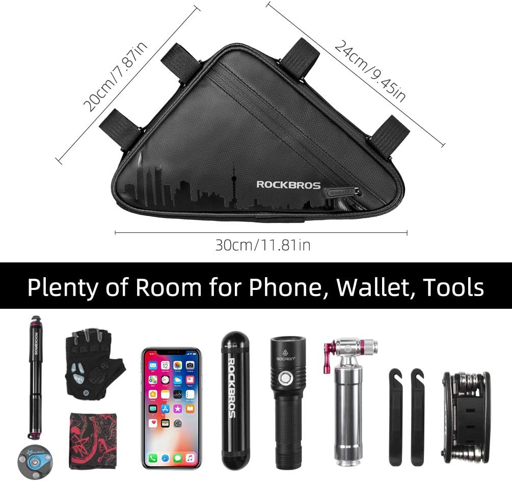 ROCKBROS Bike Triangle Frame Bag, with Two Side Pockets, 1.5L - ROCKBROS