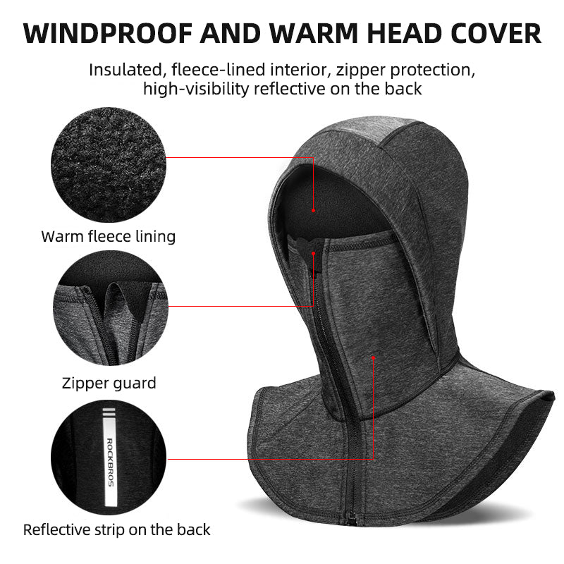ROCKBROS Fleece-Lined Warmth Windproof Balaclava Ski Mask Reflective Logo