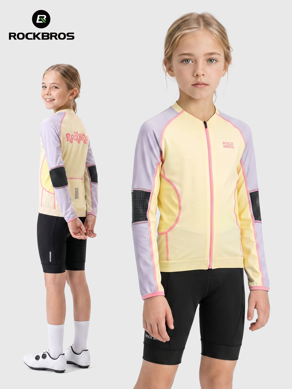 Kids Long‑Sleeve Cycling Jersey, Breathable Protective MTB Bike Top with Abrasion‑Resistant Elbow Pads for Boys Girls