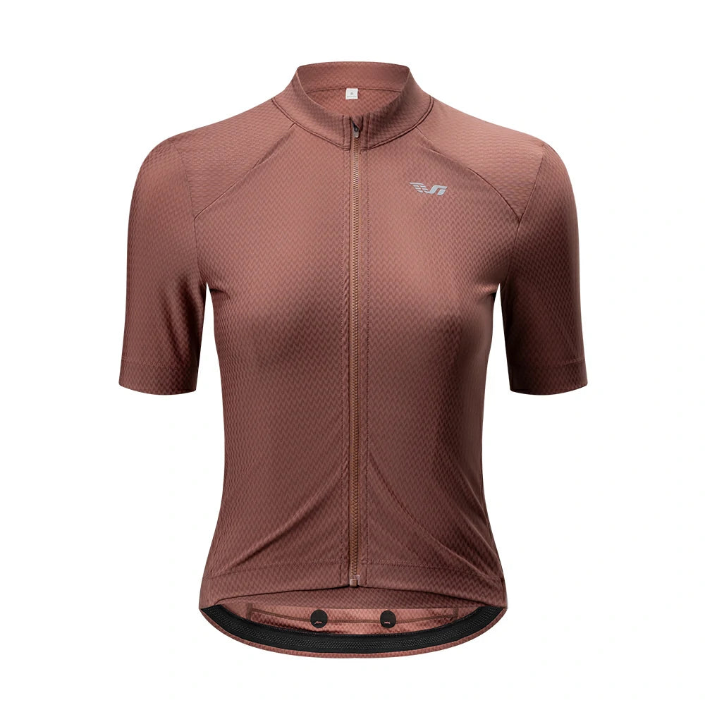 Brown cycling jersey with a brand logo on a white background #Color_Red