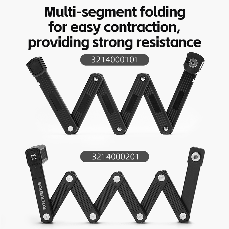 ROCKBROS MTB Road Bike Lock Key Folding Lock E-Bike Motorcycle Steel Lock Portable Antirust Anti-theft - ROCKBROSUSA