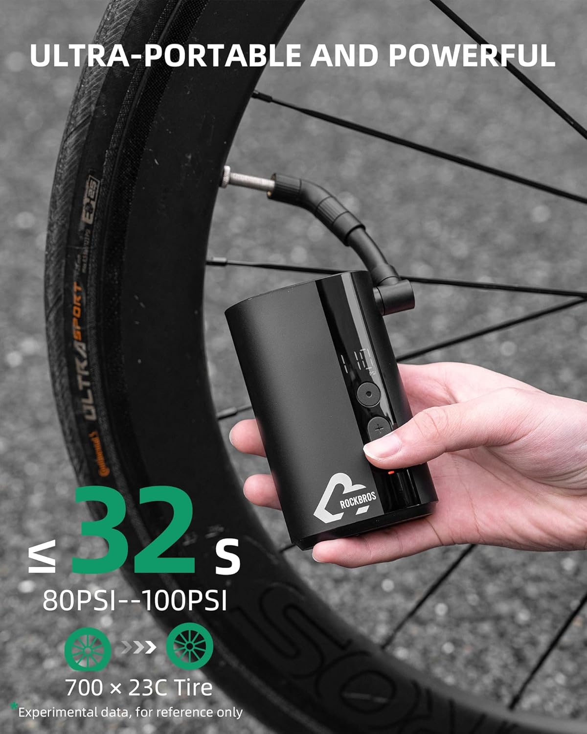 ROCKBROS 150PSI Mini Bike Tire Pump Fast Inflate Auto-Shutoff Digital Gauge - ROCKBROS