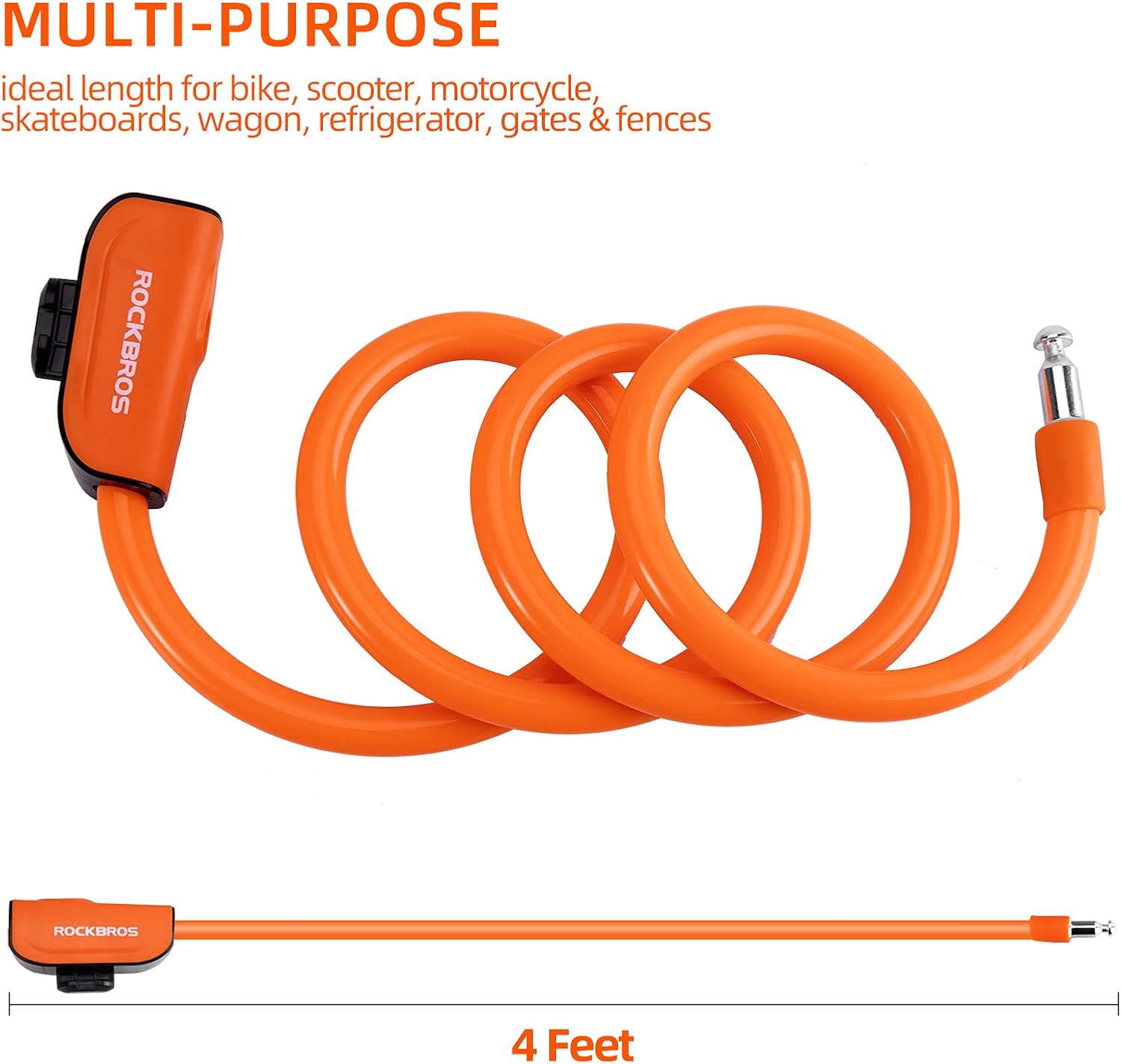 ROCKBROS 4ft Bike Cable Lock - Secure, Lightweight with Mounting Bracket - ROCKBROS