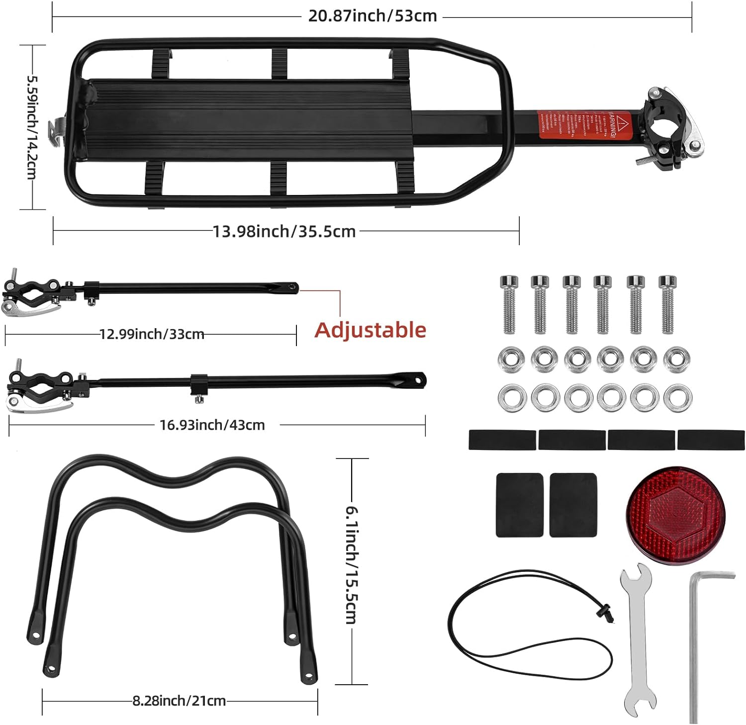 ROCKBROS Rear Bike Bicycle Cargo Rack Aluminum Alloy 115 lbs Capacity Black - ROCKBROS