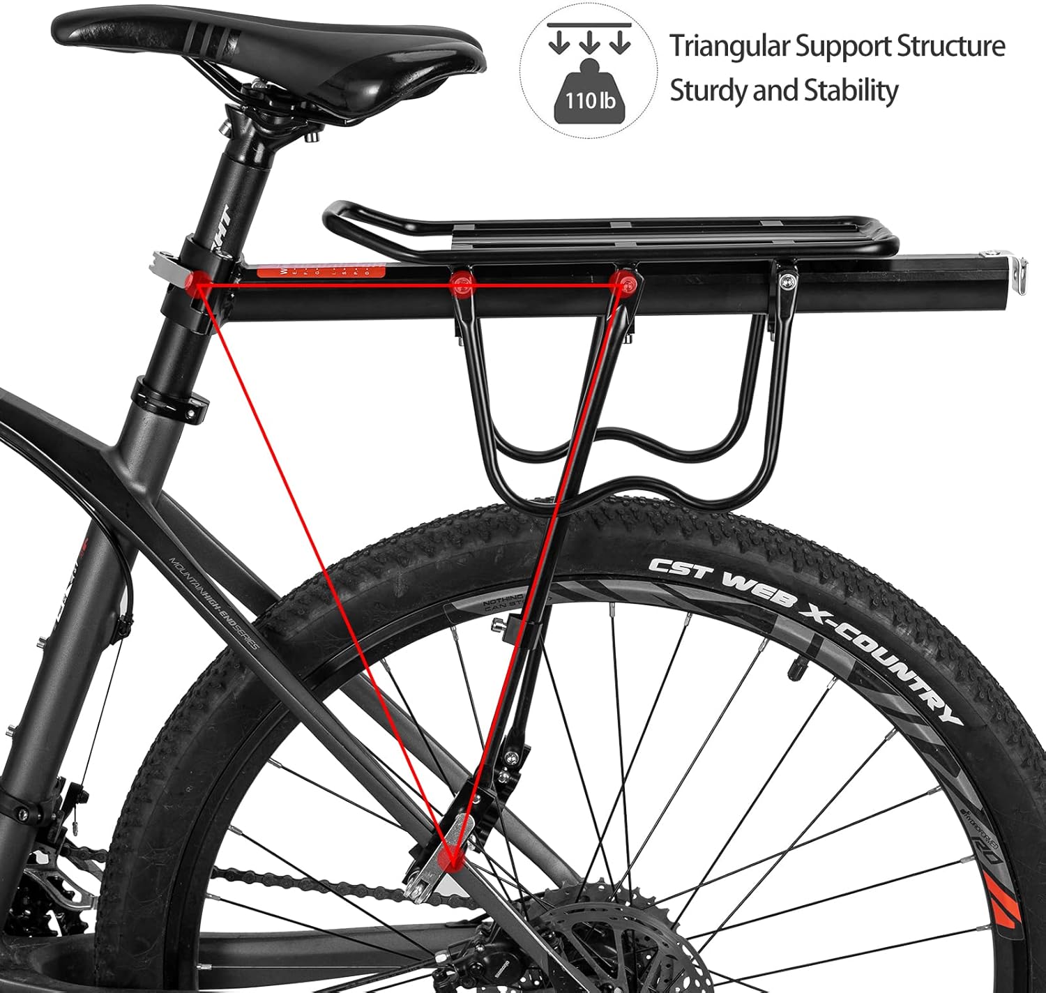 ROCKBROS Rear Bike Bicycle Cargo Rack Aluminum Alloy 115 lbs Capacity Black - ROCKBROS