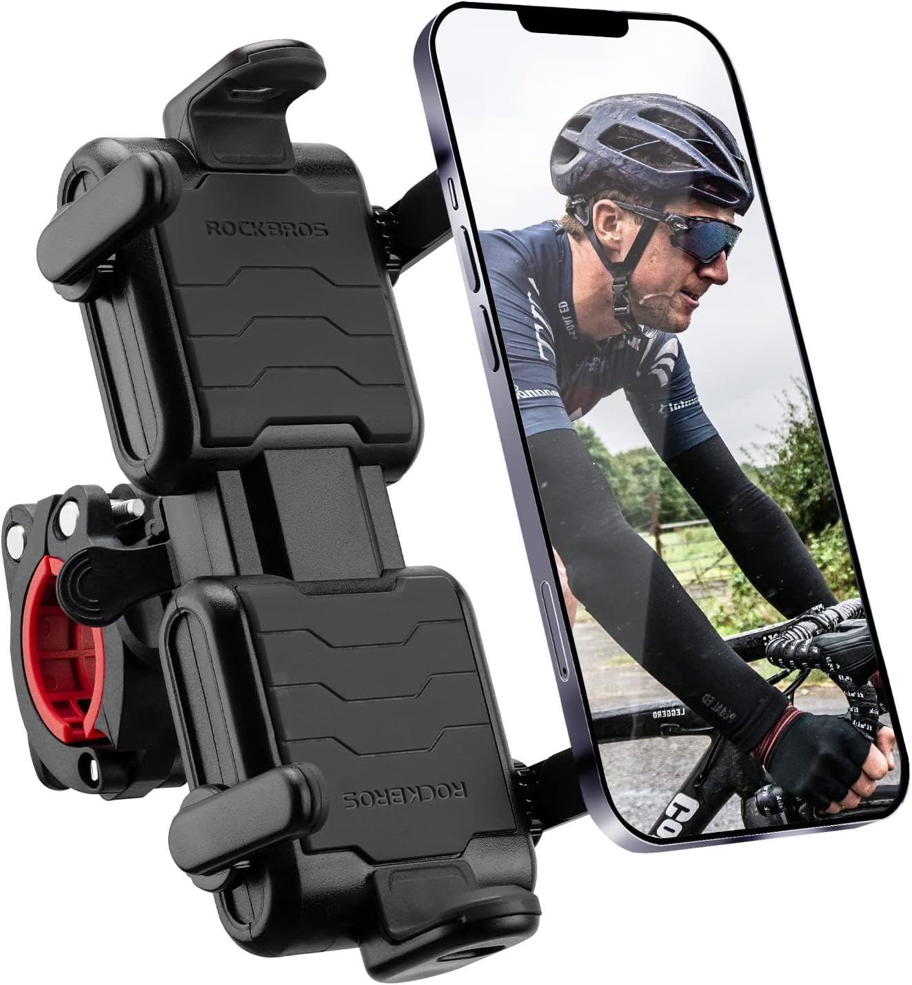 ROCKBROS Bike Phone Holder- Adjustable Motorcycle Phone Mount Handlebar Clip, Black