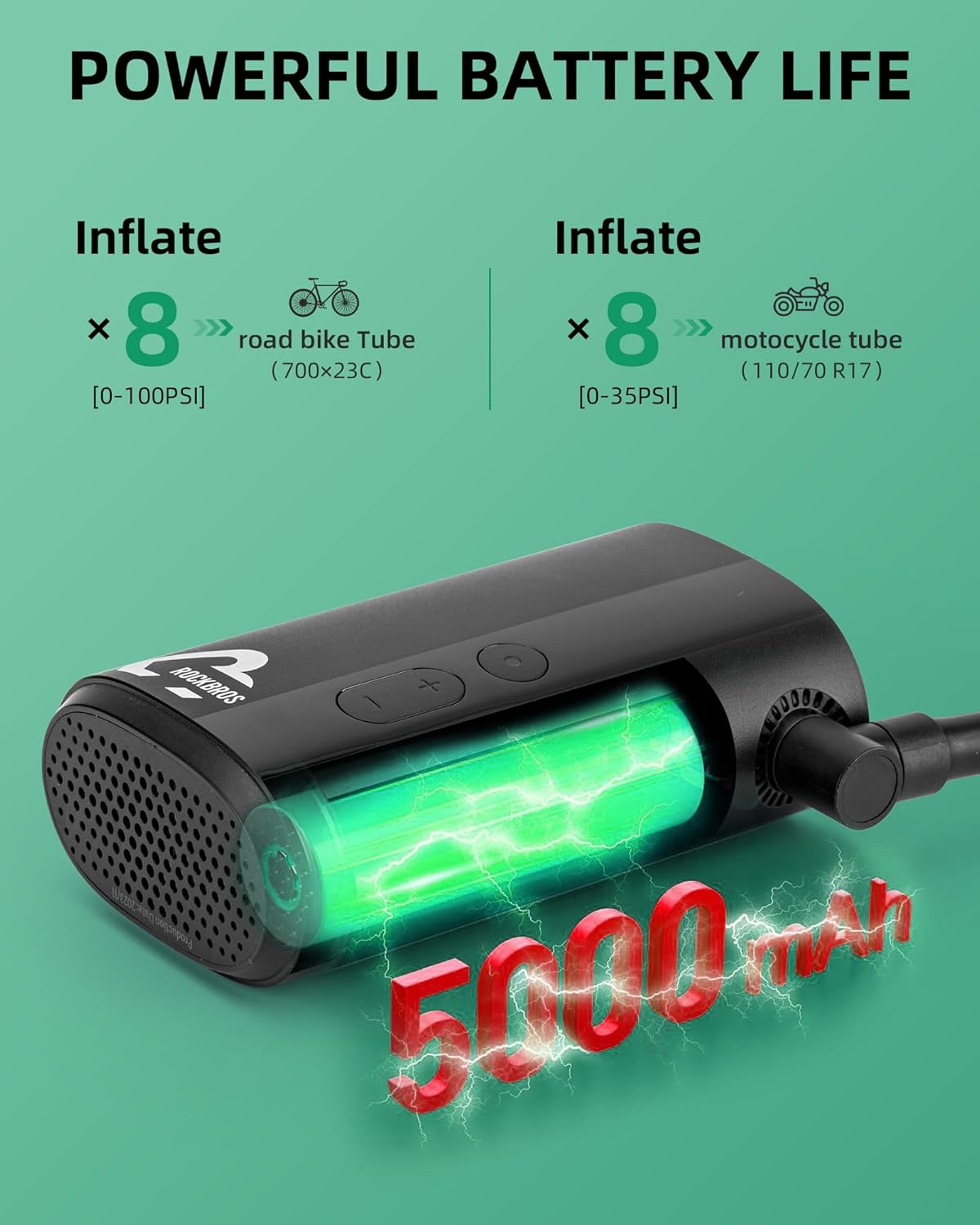 ROCKBROS 150PSI Mini Bike Tire Pump Fast Inflate Auto-Shutoff Digital Gauge - ROCKBROS