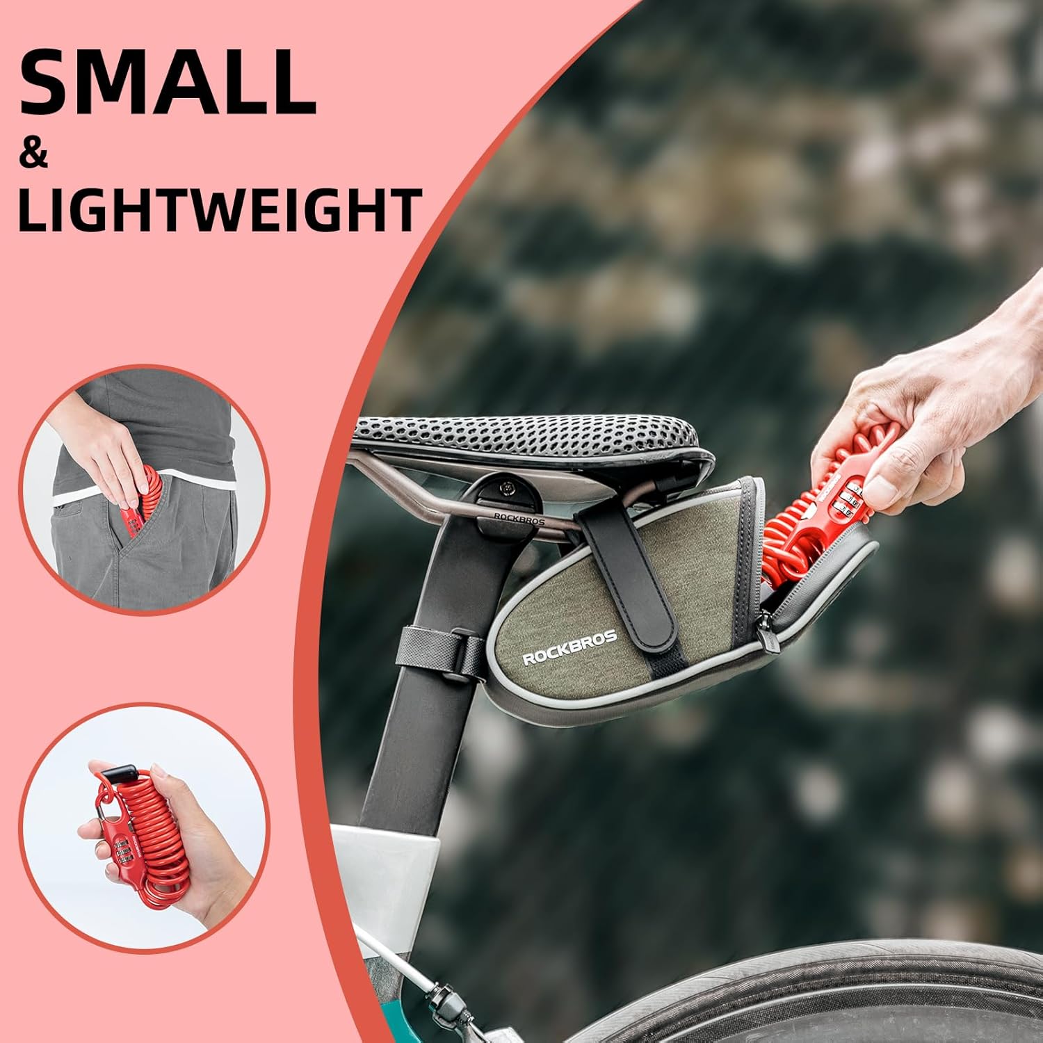 ROCKBROS Bike Lock Cable Combination Bicycle Lock - 6FT Long, Portable, Anti-Theft - ROCKBROS