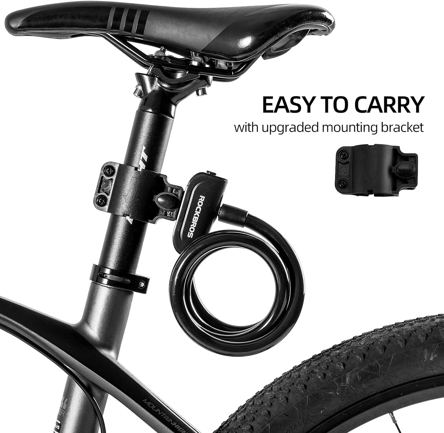 ROCKBROS 4ft Bike Cable Lock - Secure, Lightweight with Mounting Bracket - ROCKBROS