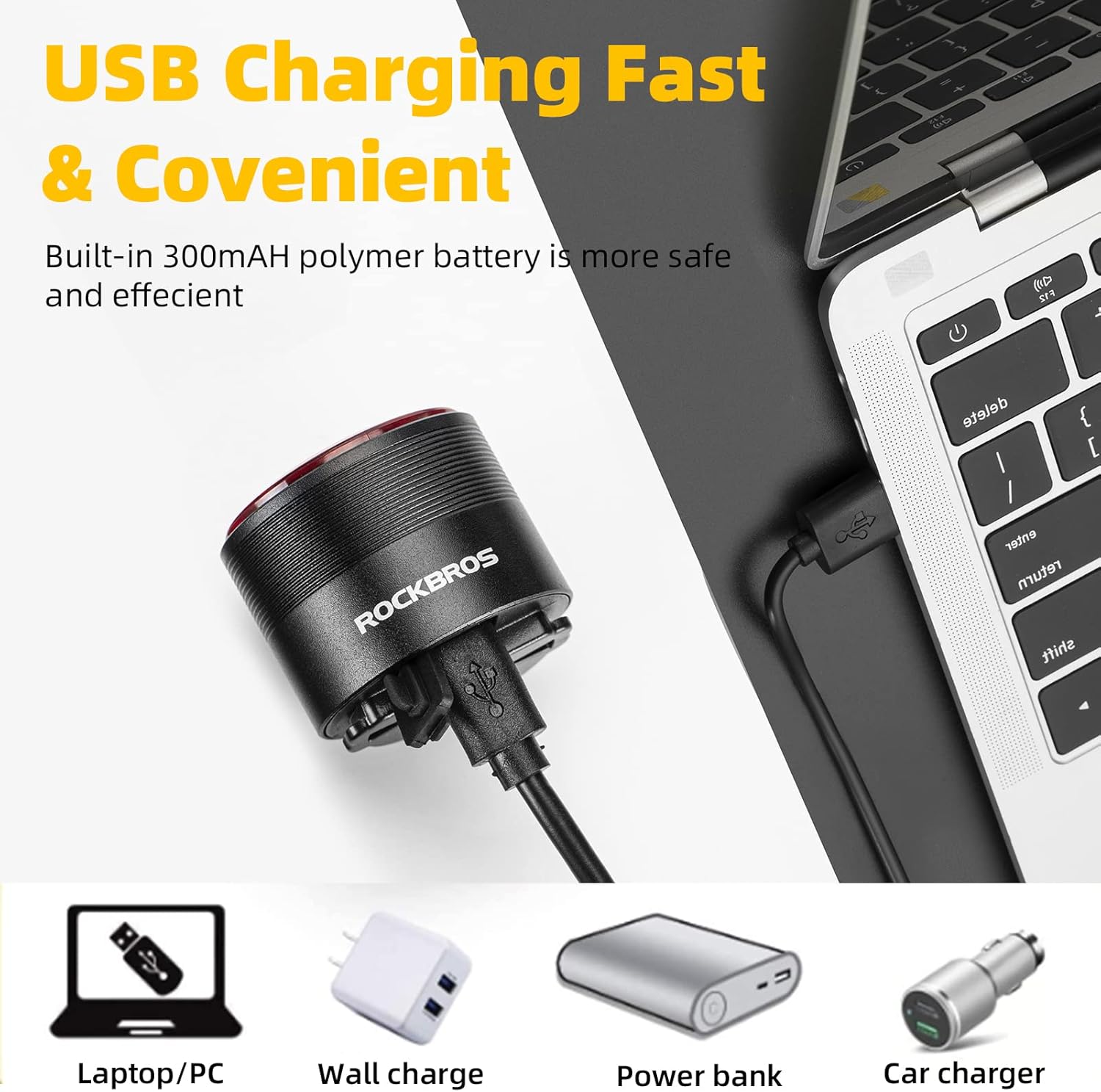 ROCKBROS Q3 Bike Tail Light USB Rechargeable IPX6 Waterproof 4 Light Modes - ROCKBROS