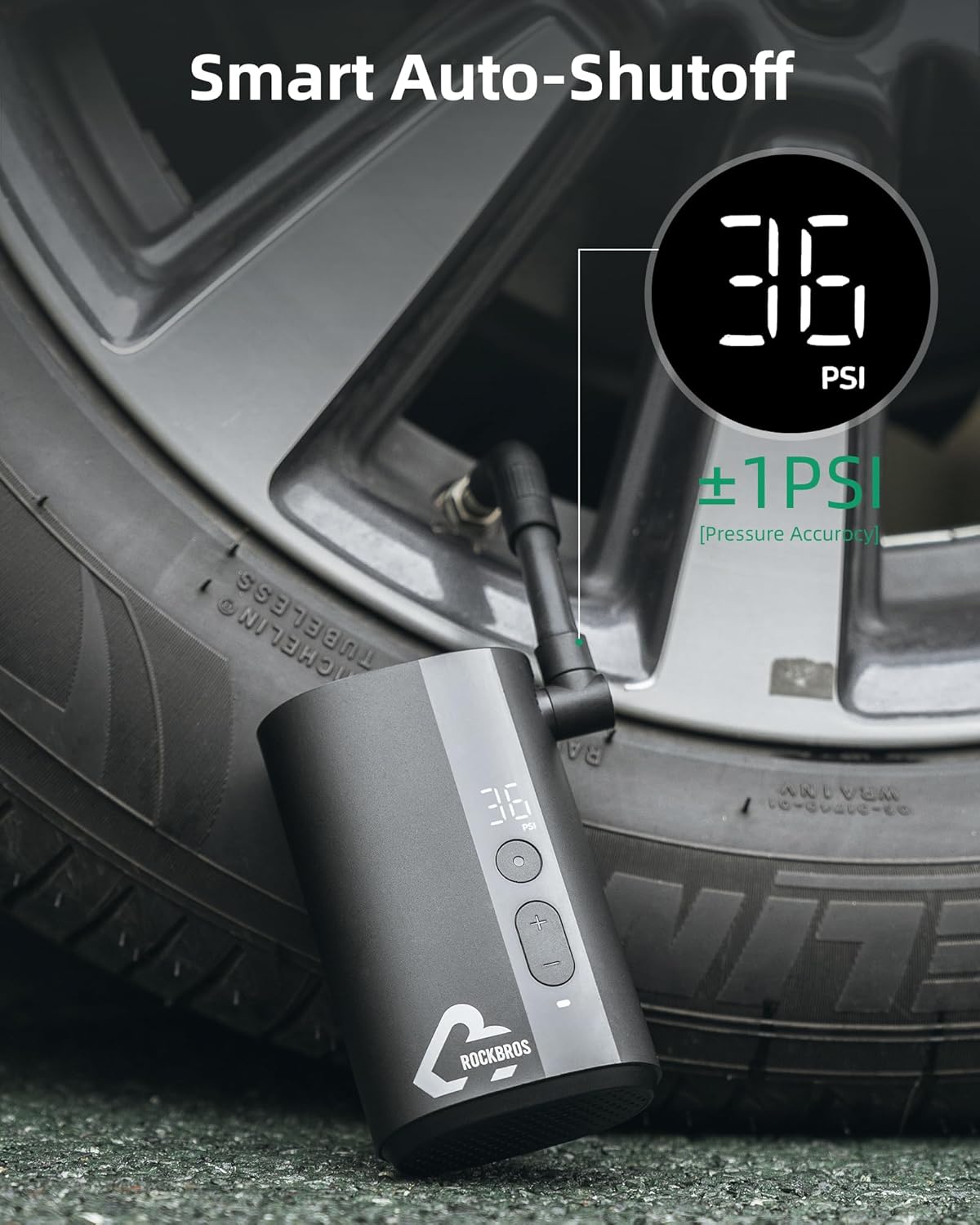 ROCKBROS 150PSI Mini Bike Tire Pump Fast Inflate Auto-Shutoff Digital Gauge - ROCKBROS