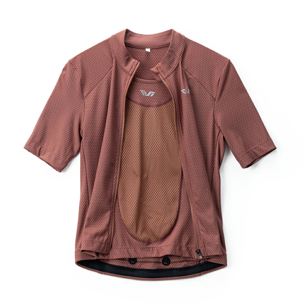 Brown cycling jersey with mesh panels on a white background #Color_Red