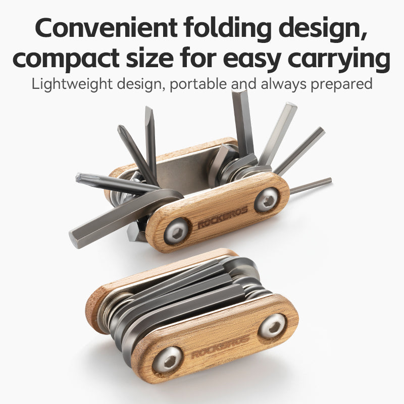 ROCKBROS Titanium-Plated 8-in-1 Wood Handle Multi-function Tool