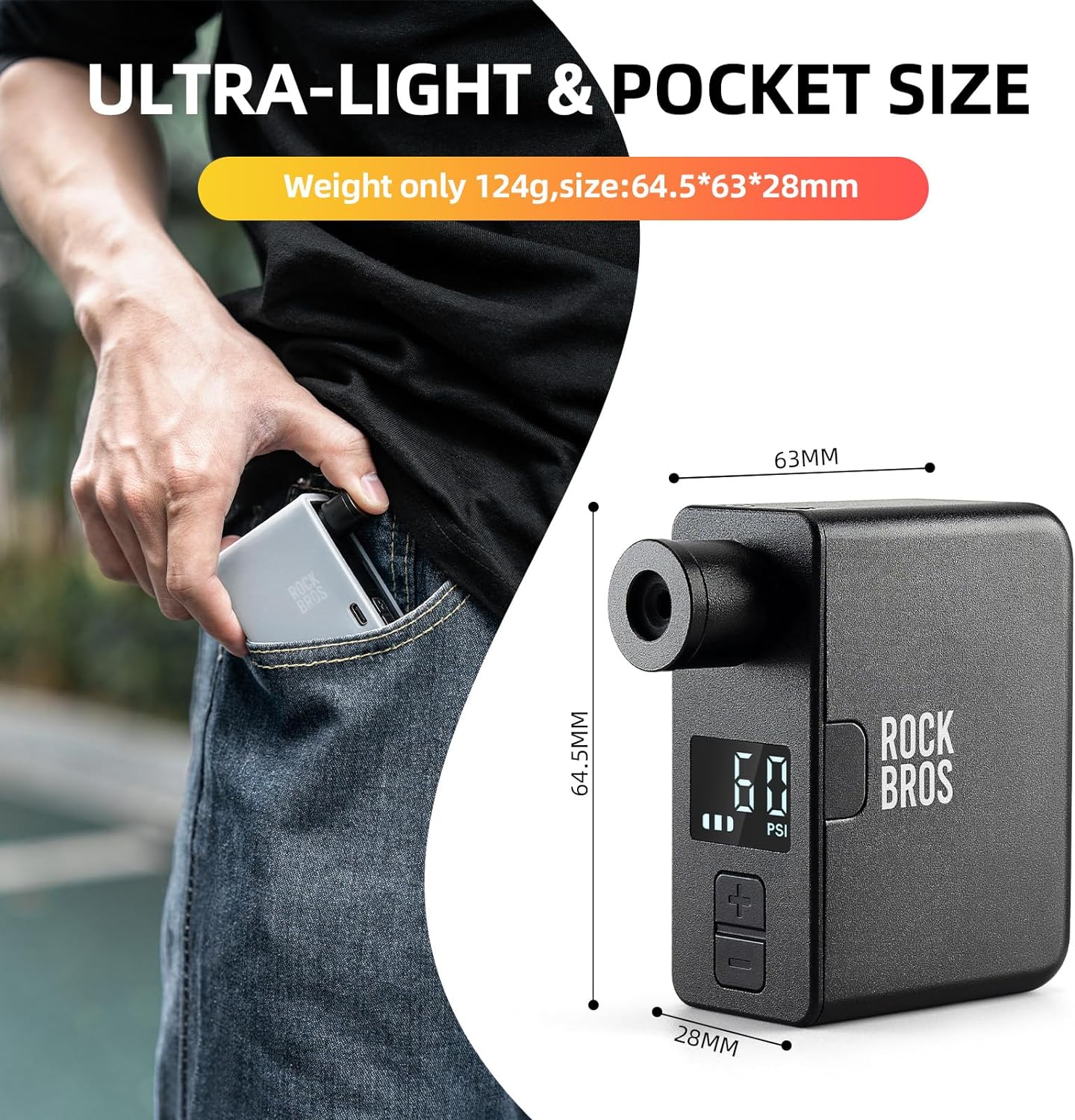 ROCKBROS AS1 Pro Mini Electric Air Bike Tire Pump with 120 PSI Power - ROCKBROS