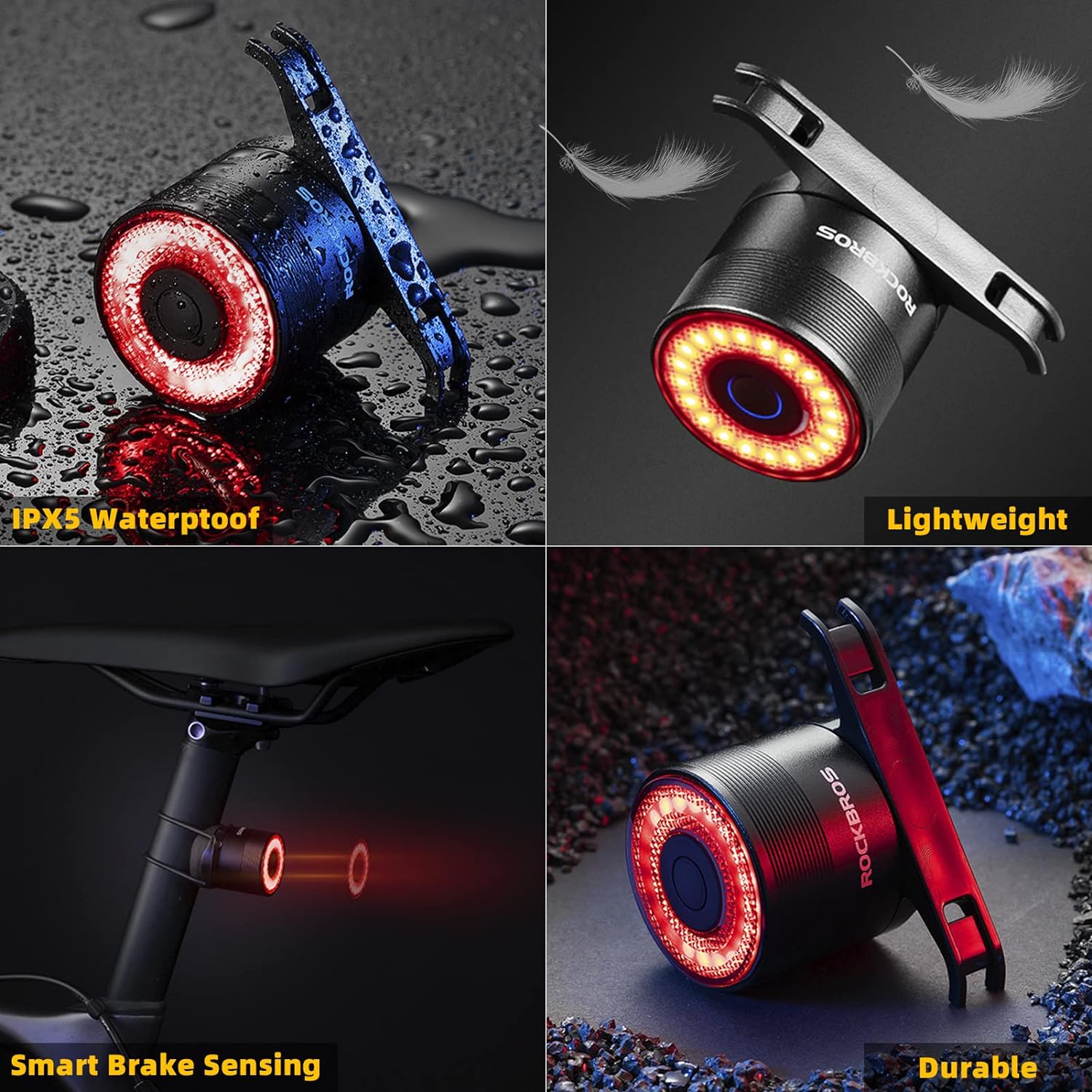 ROCKBROS Q3 Bike Tail Light USB Rechargeable IPX6 Waterproof 4 Light Modes - ROCKBROS