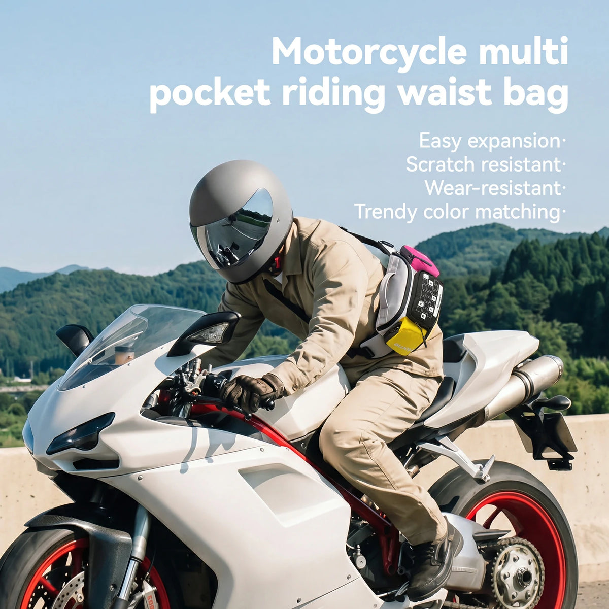 3.2L Expandable Motorcycle Waist Bag with Magnetic Buckle