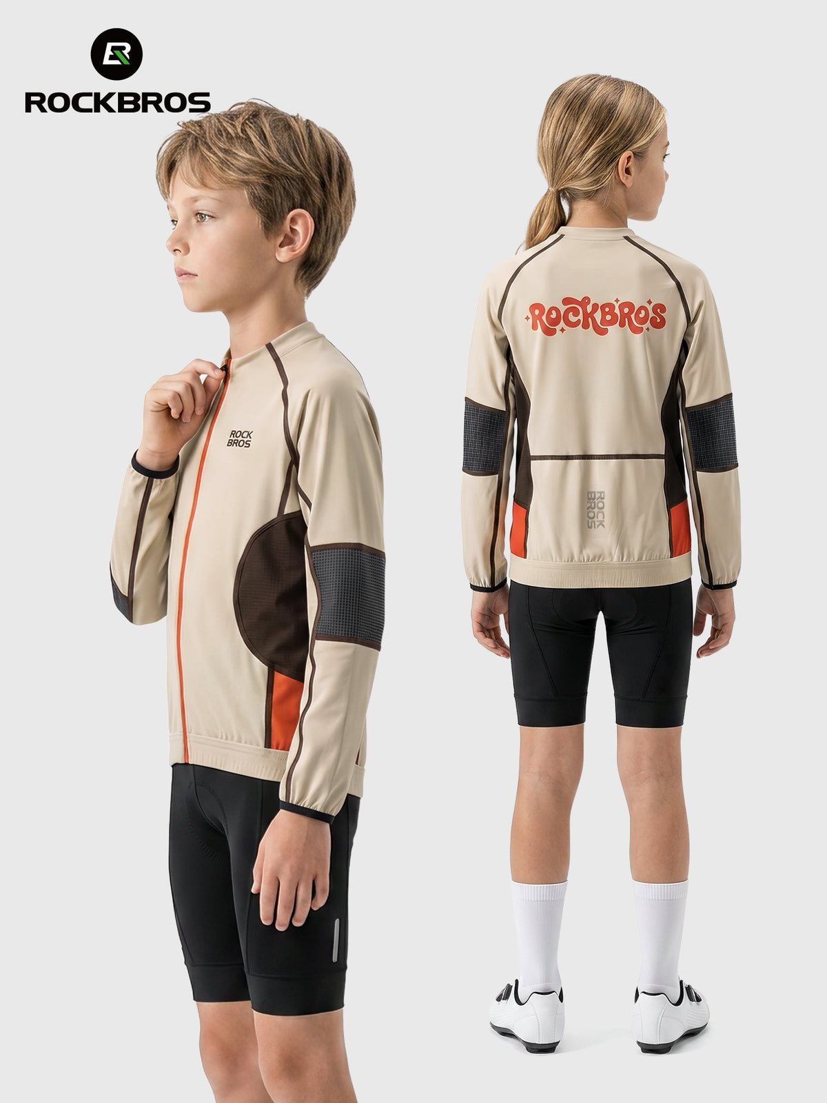 Kids Long‑Sleeve Cycling Jersey, Breathable Protective MTB Bike Top with Abrasion‑Resistant Elbow Pads for Boys Girls