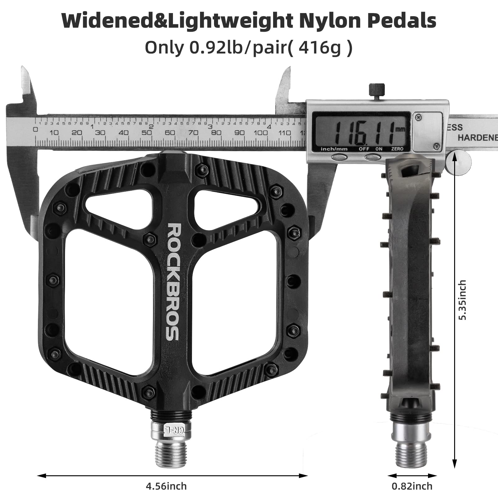 ROCKBROS Mountain Bike Pedals Nylon Composite Bearing 9/16" MTB Bicycle Pedals with Wide Flat Platform - ROCKBROS