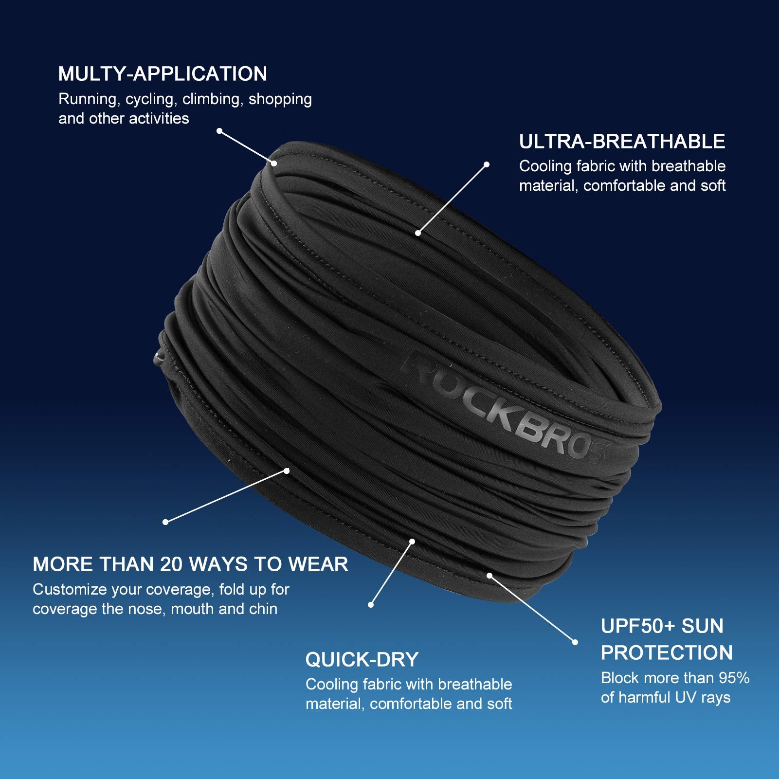 ROCKBROS Cooling Neck Gaiter Bandana Face Mask Summer Half Face Scarf for Cycling Fishing - ROCKBROS