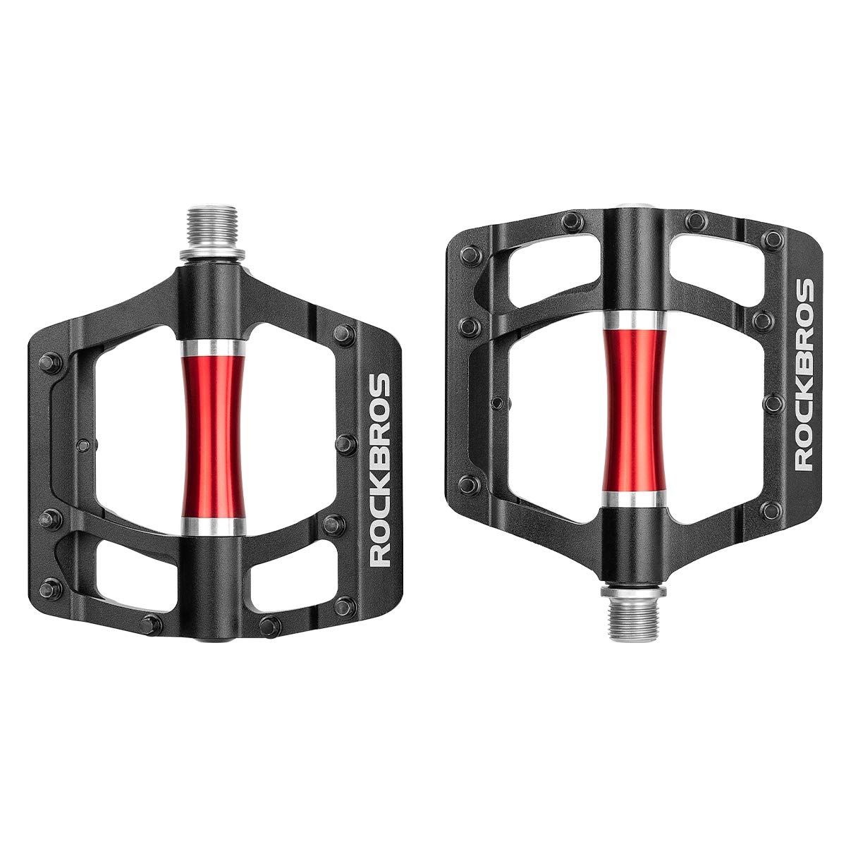 red cycling products flat pedal al schwarz ROCKBROS MTB Pedals Platform Bike Pedal Aluminum 9/16" Bicycle Pedal Non-Slip Lightweight Flat Pedals for BMX Road Mountain Bikes, CBK
