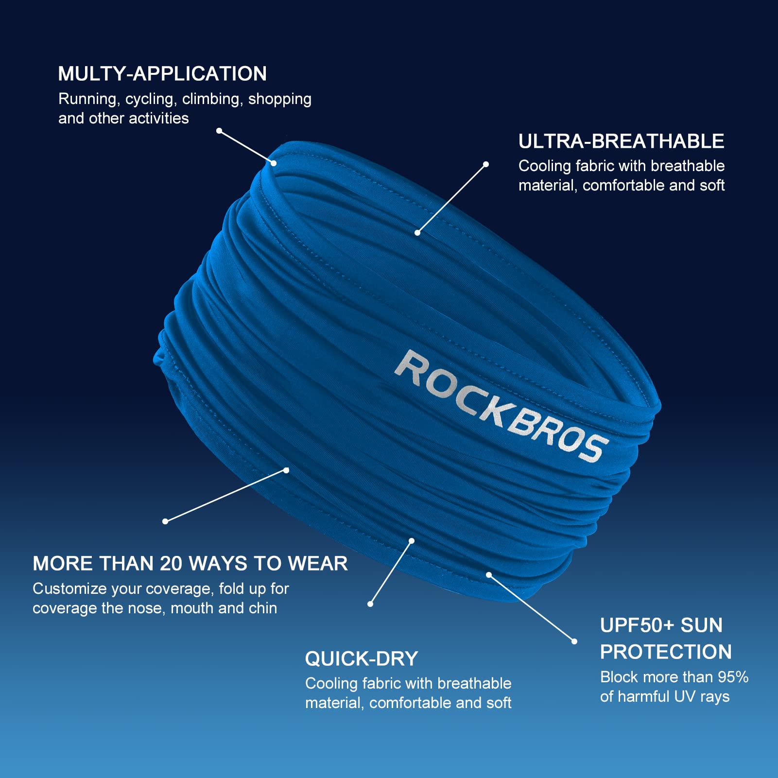 ROCKBROS Cooling Neck Gaiter Bandana Face Mask Summer Half Face Scarf for Cycling Fishing - ROCKBROS