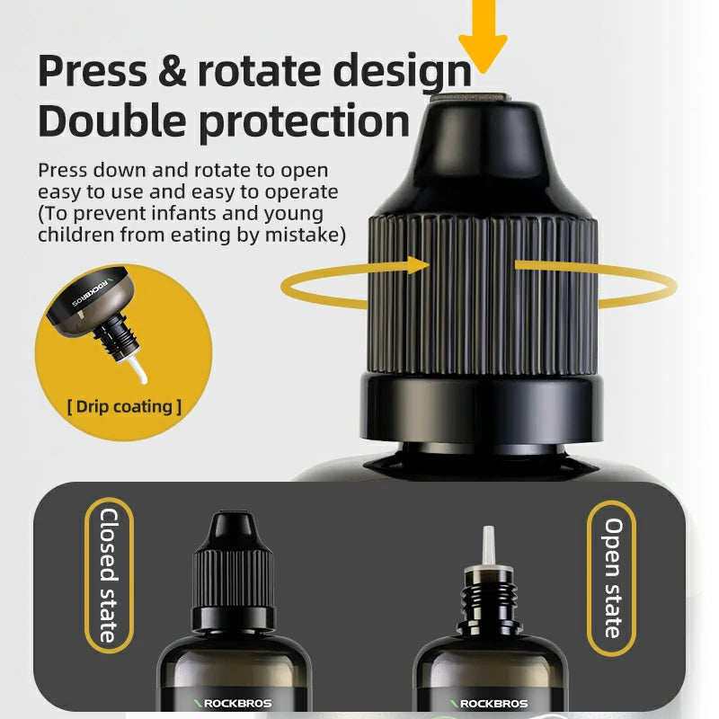 Bottle cap with press and rotate design for safety, featuring Rockbros branding.