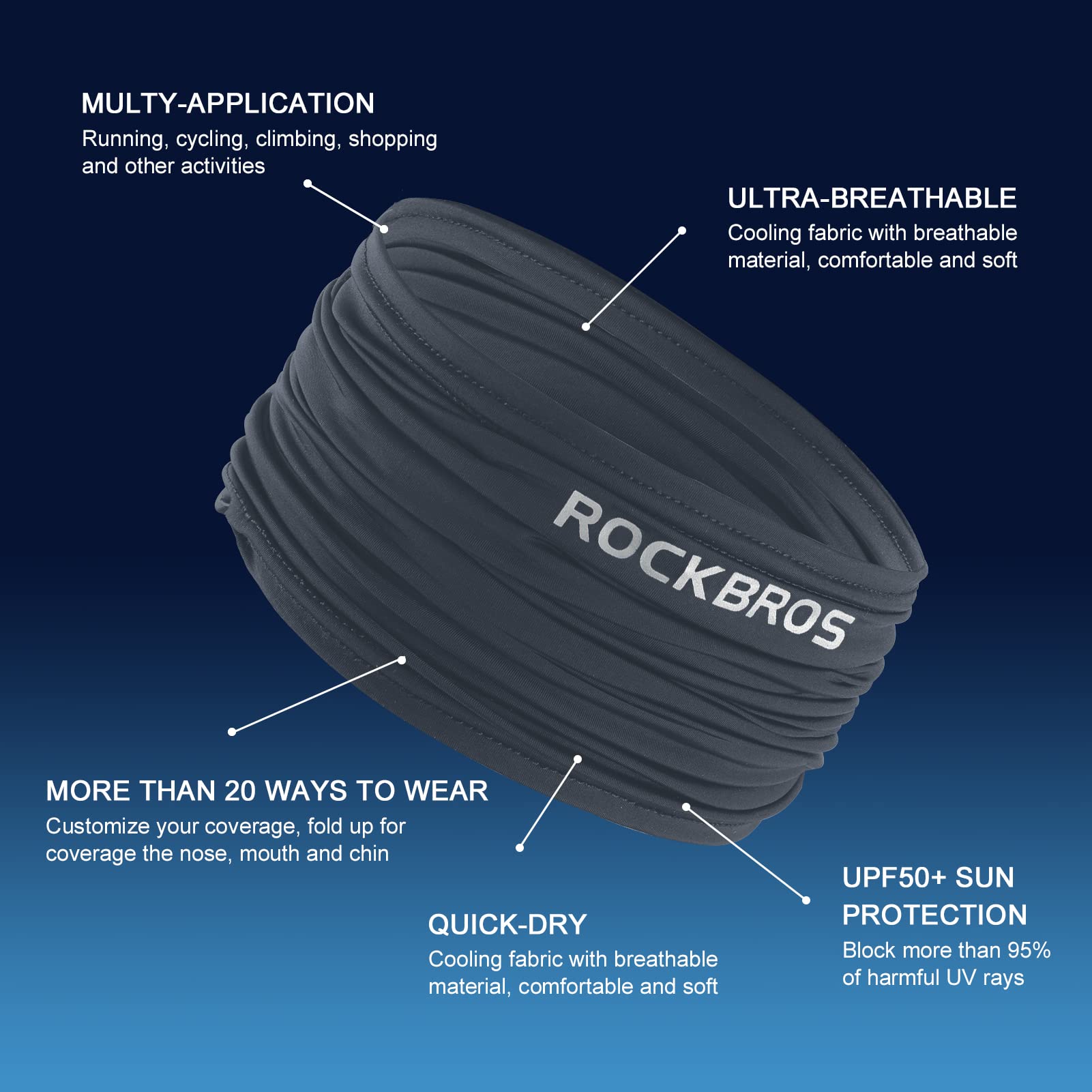 ROCKBROS Cooling Neck Gaiter Bandana Face Mask Summer Half Face Scarf for Cycling Fishing - ROCKBROS