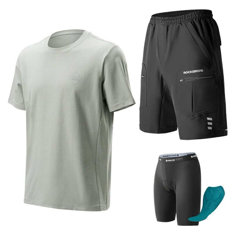 Men's Urban Cycling Outfit Set – 2-in-1 Padded Cycling Shorts & Casual Cycling Shirt, Gray / US M / 3XL